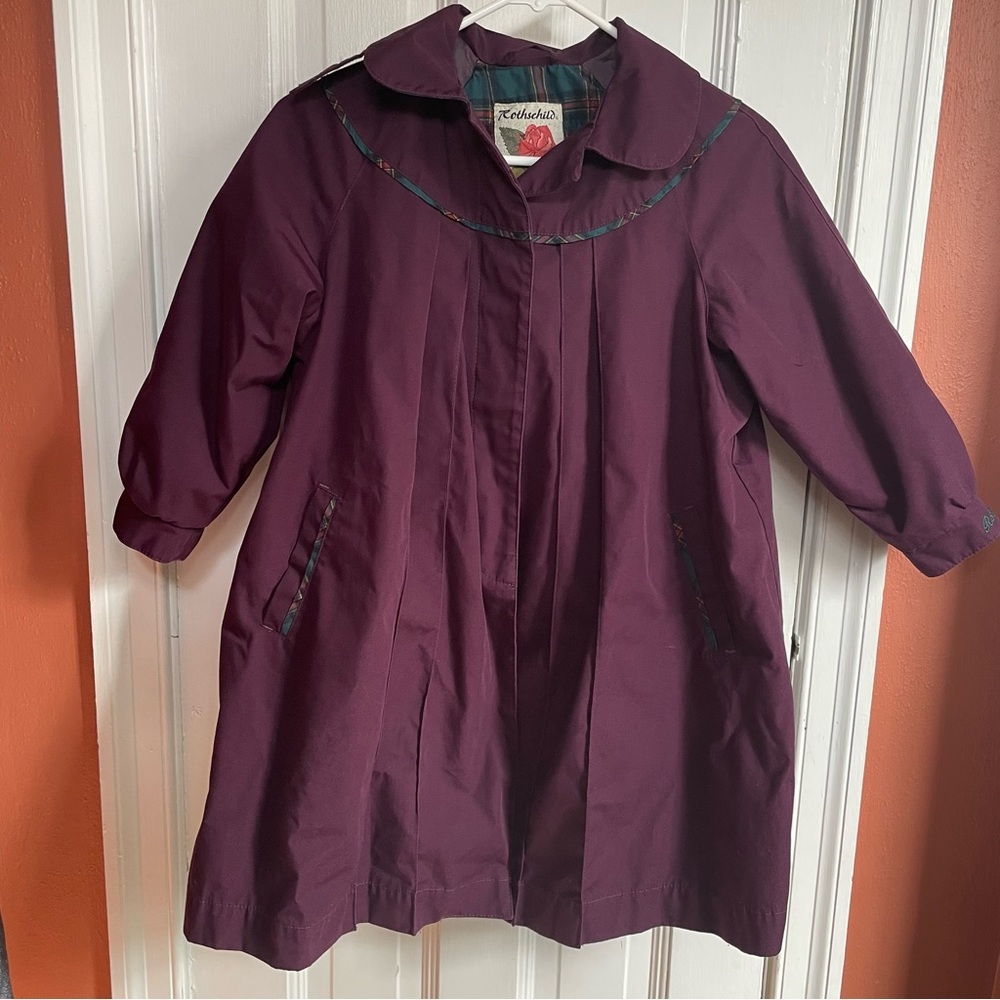 Vintage Rothschild Girls Coat Deep Plum Purple Plaid Trimmed Formal Christmas